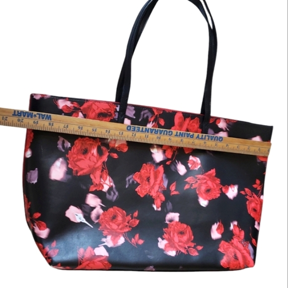 Victoria's Secret Red Black Floral Leather Classic Double Handle Tote Bag - Picture 13 of 16